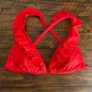 Shade & Shore Red Ruffled Triangle Bikini Top | Vacation & Resort Wear